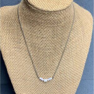 Delicate  Beaded Necklace 16 In Light Purple Gray Striped Ridged Silver Chain